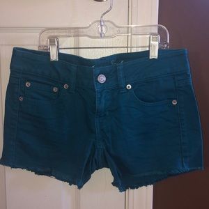 Teal denim shorts